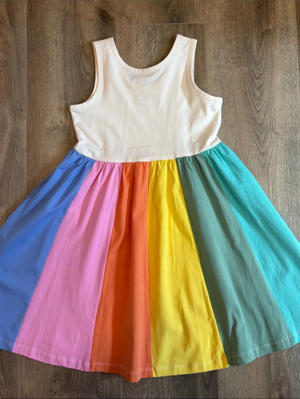 NWOT- Hanna Andersson Girls Rainbow Stripe Tank Dress - White Top - Picture 1 of 5